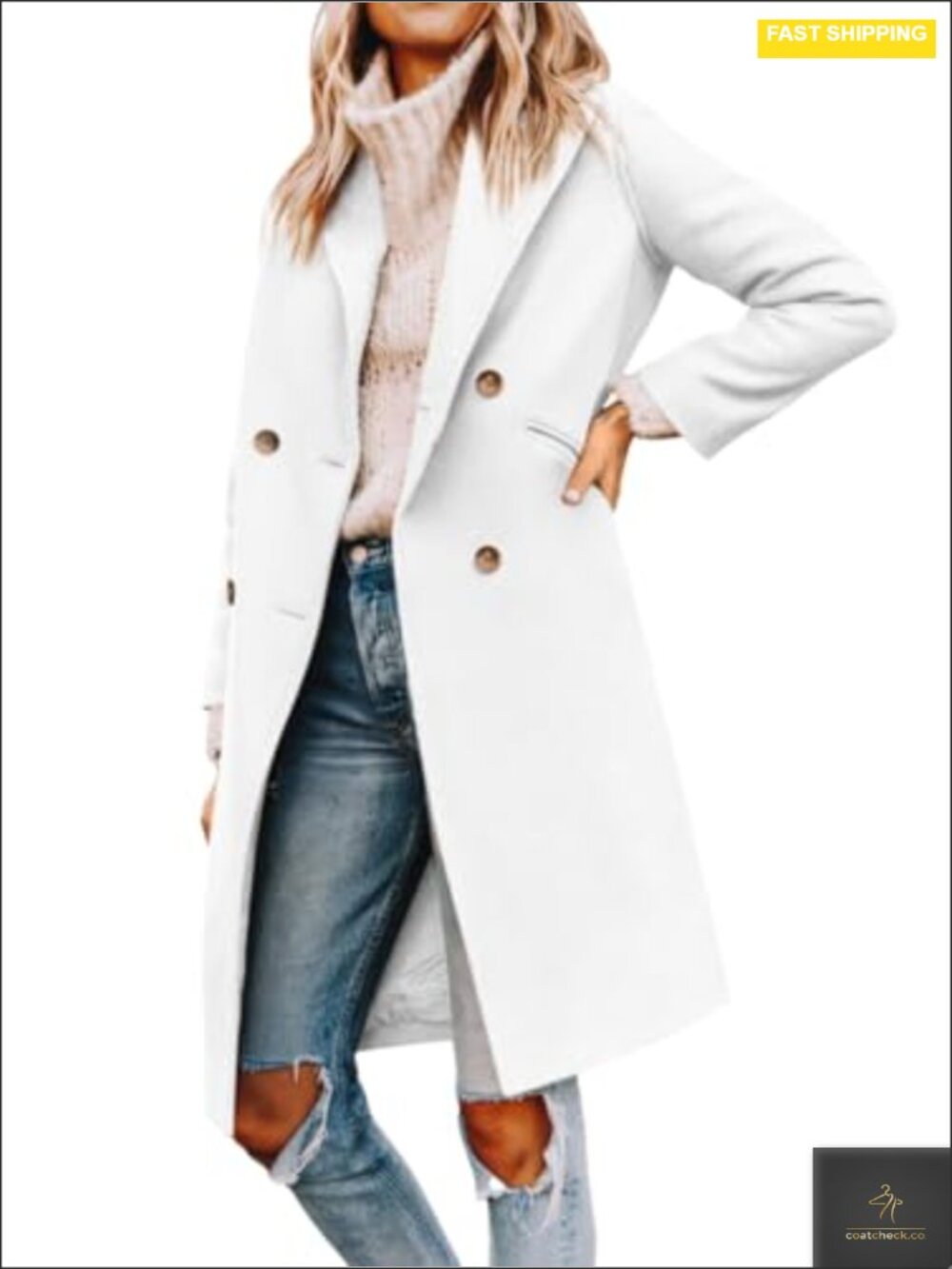 Women's Double Breasted Pea Coat Notched Lapel Long Winter